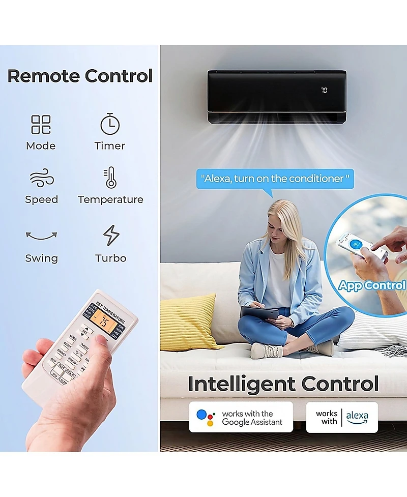 Vebreda 12000 Btu 22 Seer2 115V WiFi Enabled Mini Split Ac Compatible with Alexa