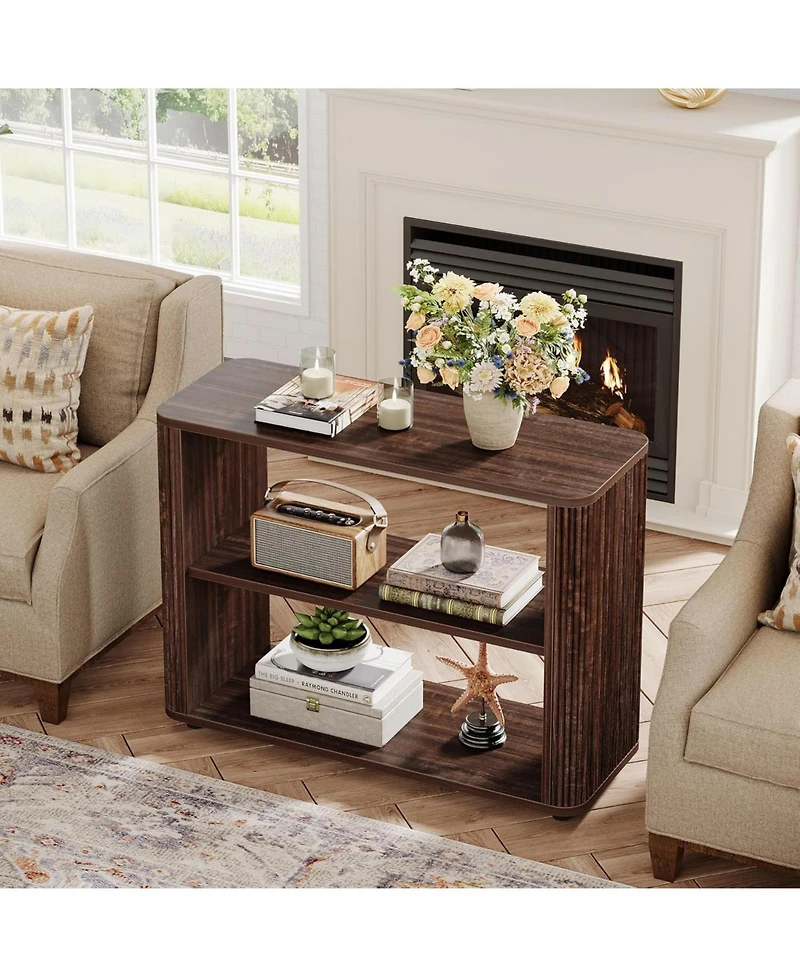Tribesigns Narrow Side Table Set of 2, 3-Tier End for Living Room, Small Fluted Nightstand, Farmhouse Bedside