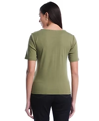 Rafaella Petite Pom Trim Detail Short-Sleeve Top
