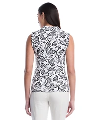 Rafaella Petite Paisley Print Ruffle Trim Sleeveless Polo Shirt
