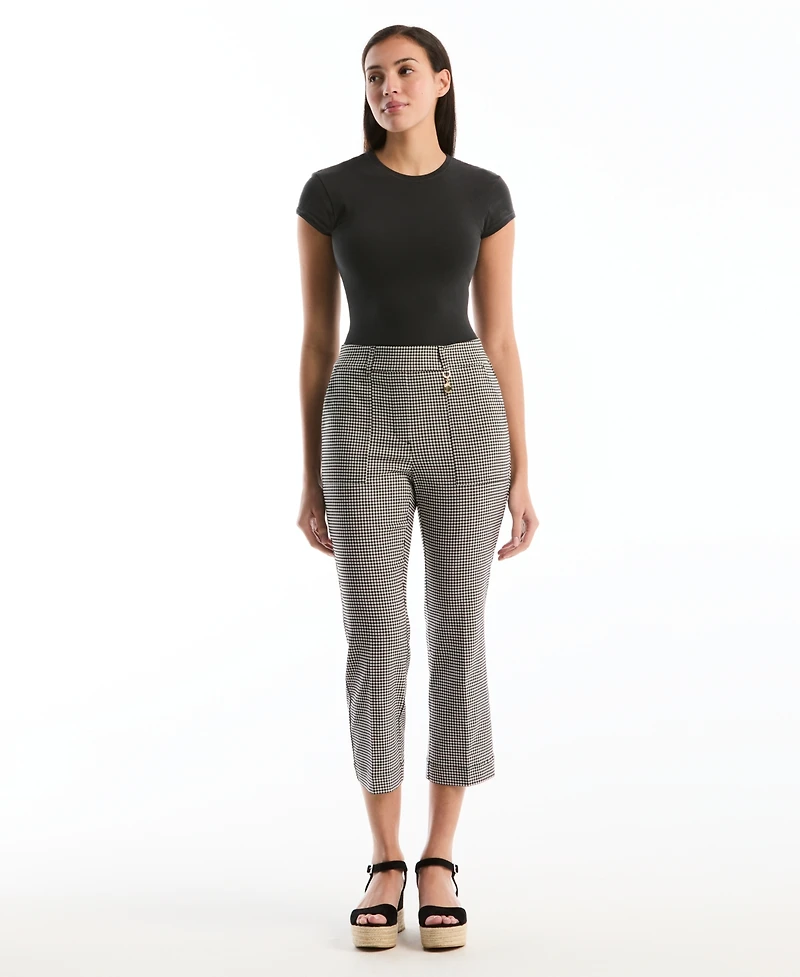 Rafaella Petite Gingham Print Porkchop Pocket Kick Flare Pants
