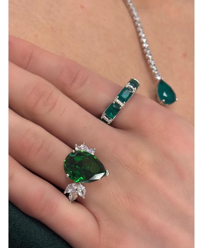 Suzy Levian Gala Collection Sterling Emerald-Cut Cubic Zirconia Pave U-Shape Eternity Band Ring