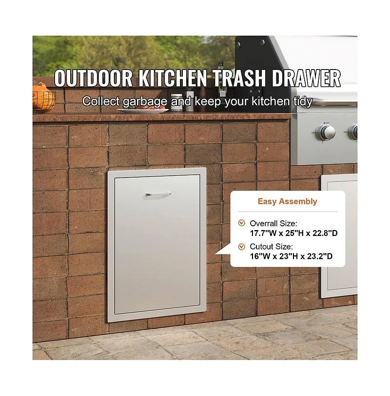 Sugift Pull Out Trash Drawer 17.7 x 22.8 in Raised Style Bin with Tray