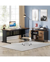 Tribesigns 63 Inch Executive Desk with File Cabinet, Large Office L Shaped Computer Desk, Business Furniture Workstation