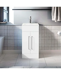 Sillysis White Freestanding Bathroom Vanity with Sink, Soft Close 2-Door Storage Cabinet for Small Modern Bathroom