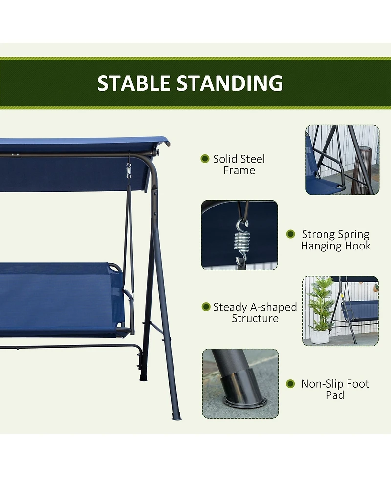 Outsunny 3-Person Porch Swing with Adjustable Tilt Canopy