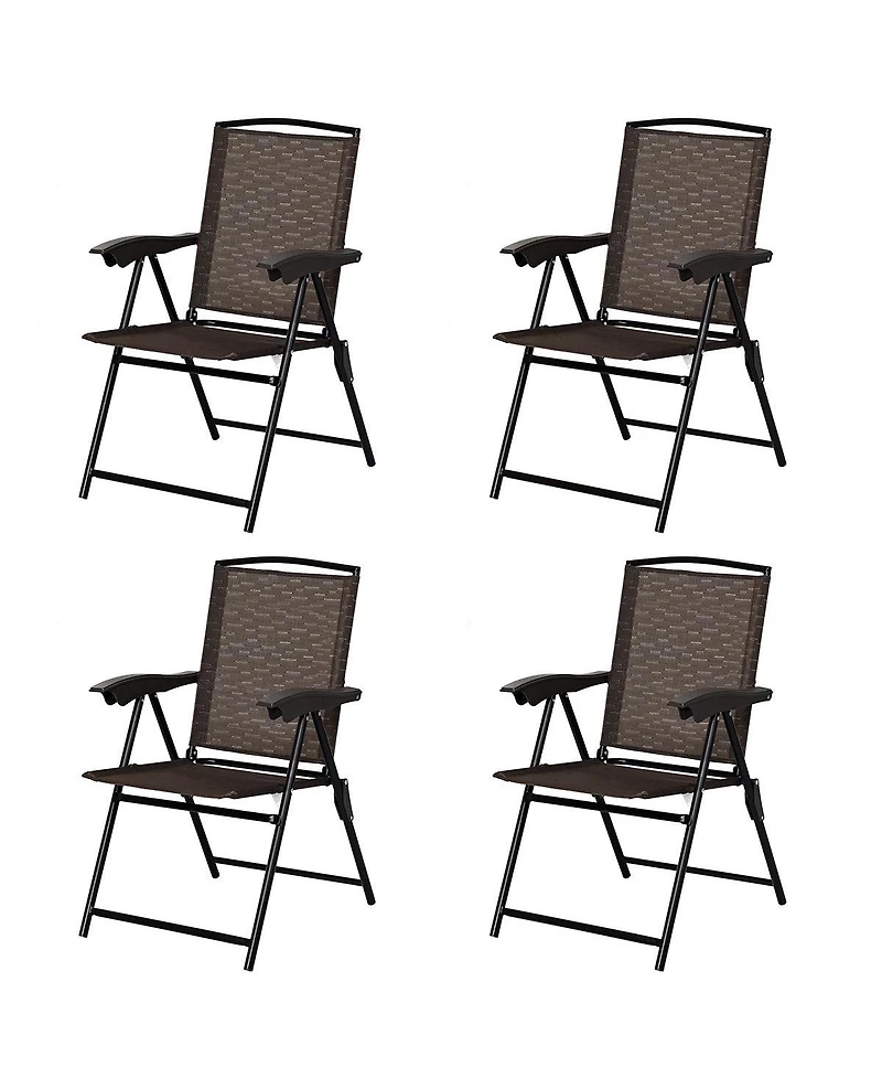 Slickblue 4 Pieces Folding Dining Chairs with Steel Armrests and Sling Back