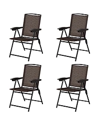 Slickblue 4 Pieces Folding Dining Chairs with Steel Armrests and Sling Back