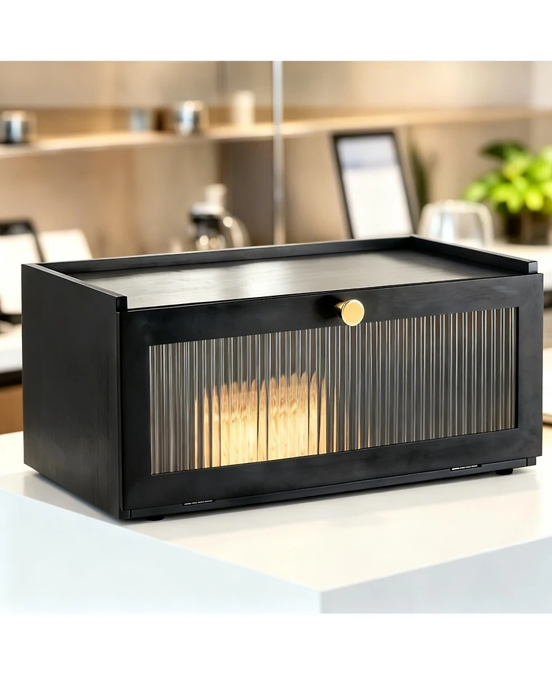 Yigii Bamboo Bread Box Kitchen Counter Storage Container with Window Large Capacity