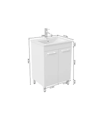Sillysis Glossy White Freestanding Bathroom Vanity with Ceramic Sink, Soft Close Doors