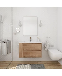 Sillysis Wall Mounted Bathroom Vanity with Gel Sink, Soft Close Drawers, Adjustable Side Shelf for Small