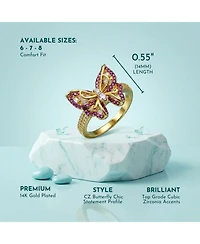Ra Young Adults/Teens 14k Yellow Gold Plated with Purple & Cubic Zirconia Butterfly Split Top Ring