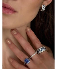 Suzy Levian New York Sterling Silver Sapphire & Created White Multi-Set Huggie Hoop Earring