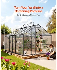 Sugift 8 x 12 Ft Polycarbonate Greenhouse With Adjustable Vent Walk-in Sunroom for Garden Use