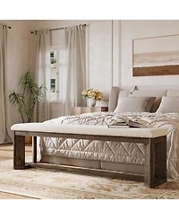 Tribesigns 63" Upholstered Bench, Solid Wood Entryway Shoe Bench with Cushion, Long Modern Farmhouse End of Bed Bench