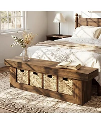 Tribesigns End of Bed Bench with Storage, 63" Thickened Wooden Shoe Bench, Farmhouse Indoor Bench Seat