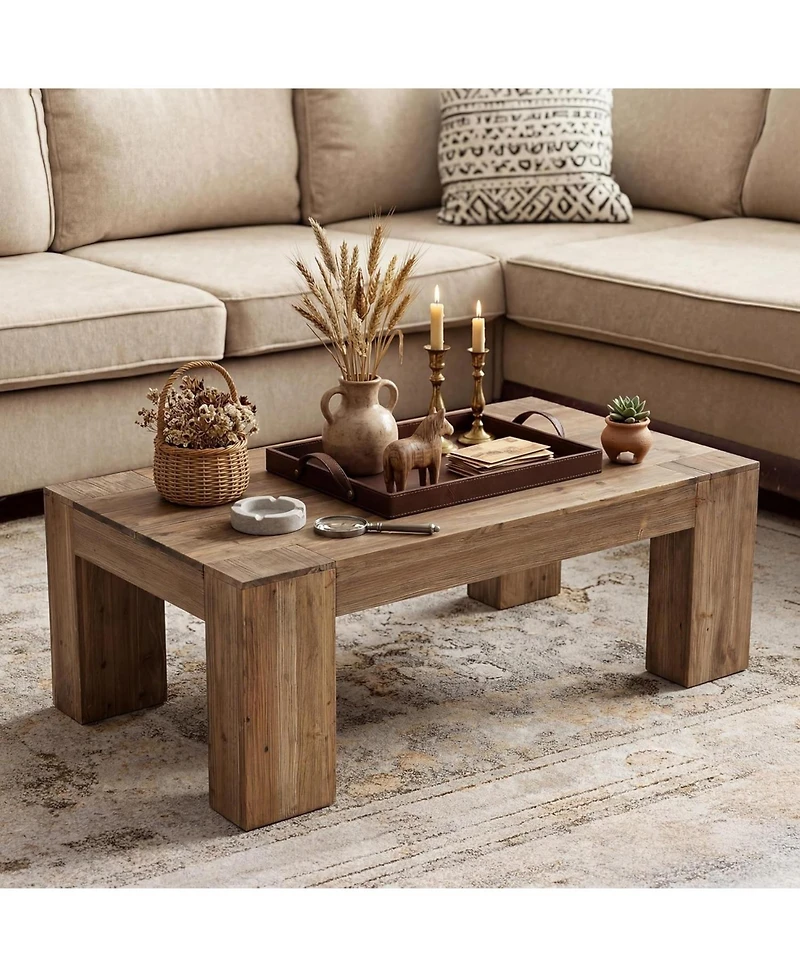 Tribesigns 55.12'' Solid Wood Coffee Table, Modern Farmhouse Wooden Center Table, Rectangle Coffee Table