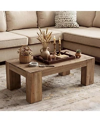Tribesigns 55.12'' Solid Wood Coffee Table, Modern Farmhouse Wooden Center Table, Rectangle Coffee Table