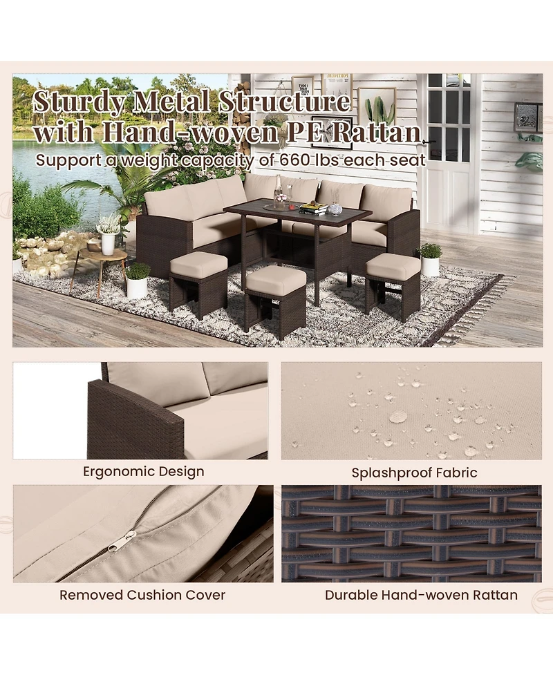 Aecojoy 7 Pieces Outdoor Wicker Rattan Furniture Set