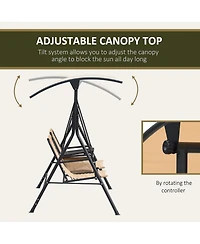 Outsunny 2-Seat Patio Swing Chair, Outdoor Canopy Swing Glider with Pivot Storage Table, Cup Holder, Adjustable Shade