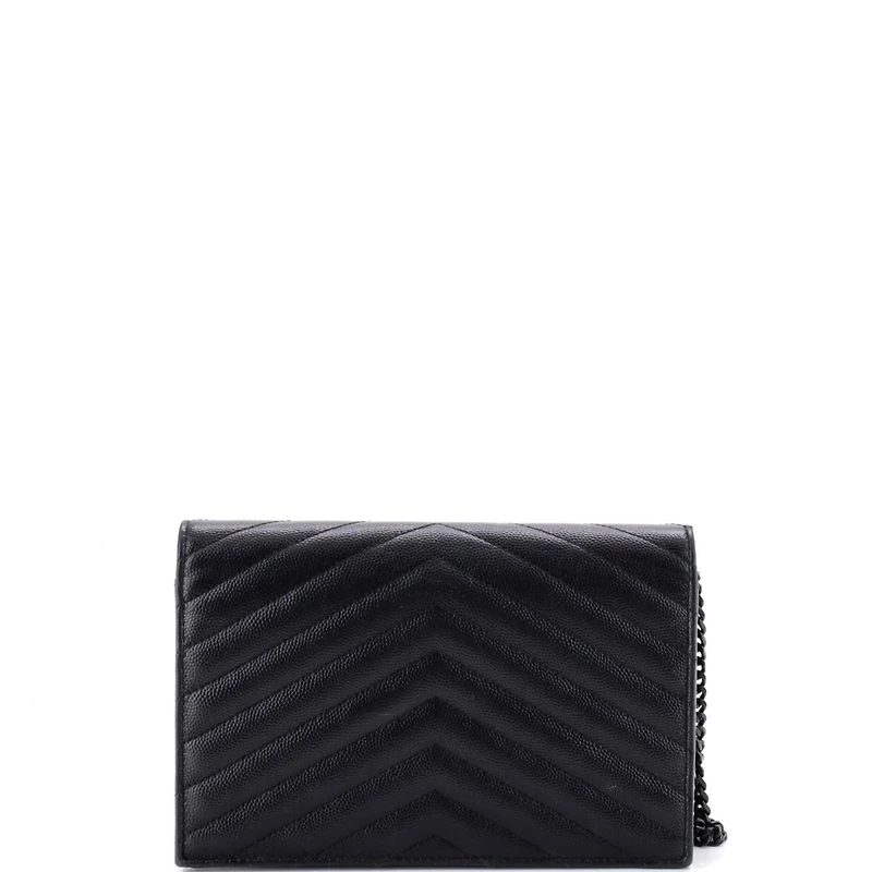 Pre-Owned Saint Laurent Small Classic Monogram Wallet on Chain Matelasse Chevron Leather