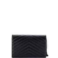 Pre-Owned Saint Laurent Small Classic Monogram Wallet on Chain Matelasse Chevron Leather