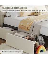 Homfan Twin Bed Frame with 2 Drawers, Boucle Upholstered Bookcase Headboard, Kids Bed, Easy Assembly, No Box Spring