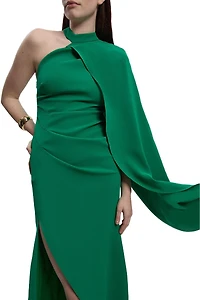 Karen Millen Women's One Shoulder Cape Sleeve Maxi Dress