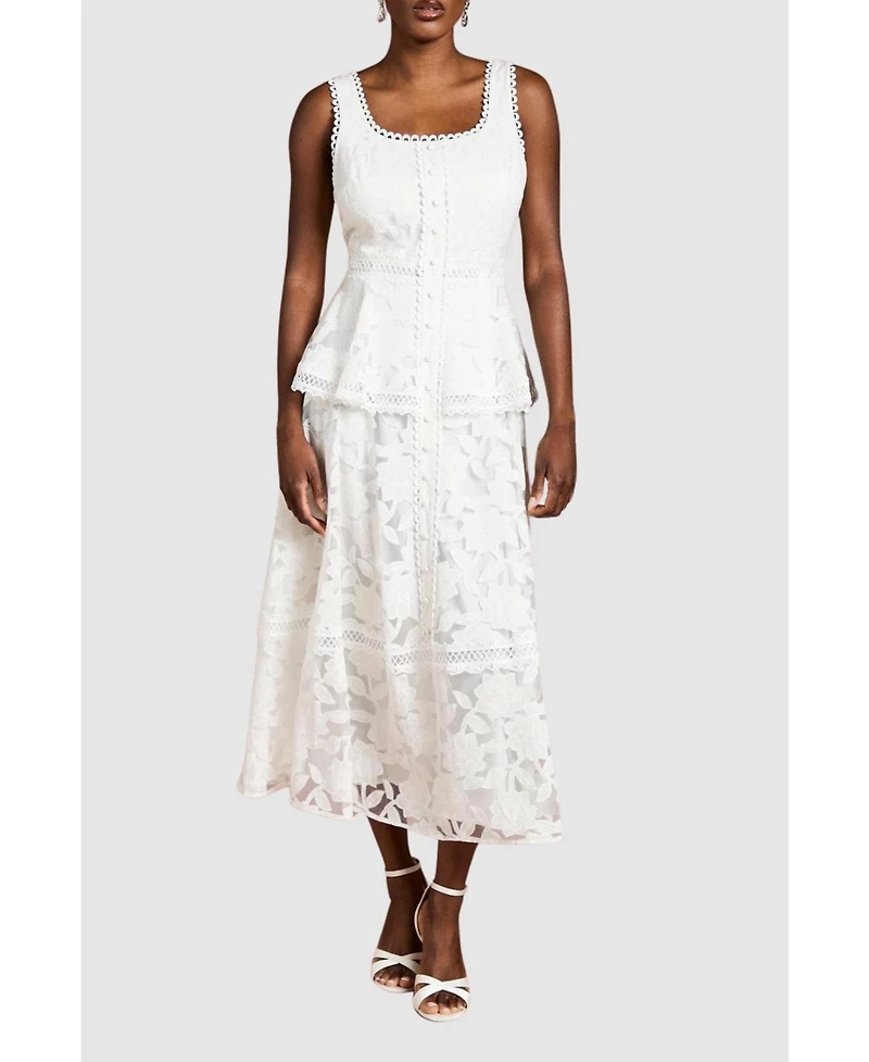 Coast Women's Peplum Hem Button Down Lace Midi Dress