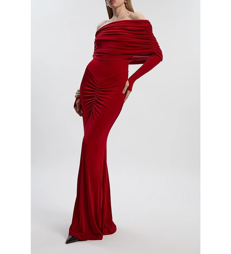 Karen Millen Women's Ruched Off Shoulder Fishtail Maxi Dress