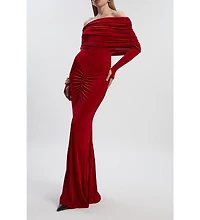 Karen Millen Women's Ruched Off Shoulder Fishtail Maxi Dress