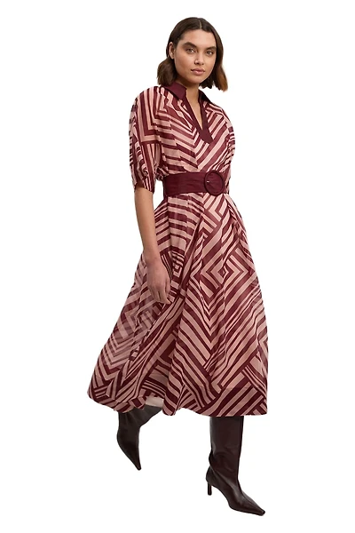 Karen Millen Women's Printed 3/4 Sleeve Plunge Midi Dress