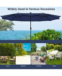 Gymax 15Ft Solar Led Patio Outdoor Double-Sided Umbrella w/ 48 Lights Crank