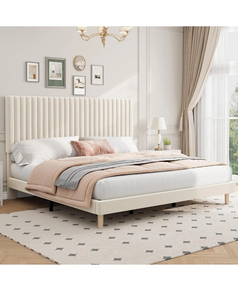 gaomon Bed Frame, Adjustable Height Headboard, Velvet Upholstered Platform No Box Spring Needed