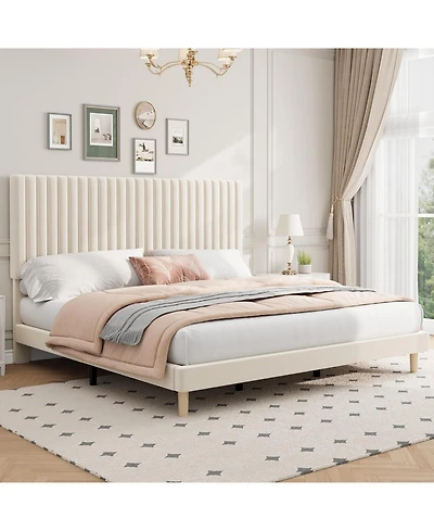 gaomon Bed Frame, Adjustable Height Headboard, Velvet Upholstered Platform No Box Spring Needed