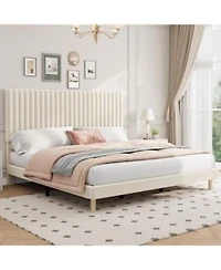 Gaomon Bed Frame Adjustable Height Headboard Velvet Upholstered Platform Bed Frame No Box Spring Needed Easy Assembly