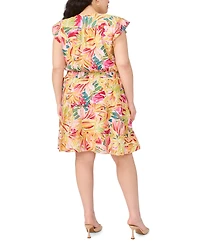 Msk Plus Smocked Waist Tiered V-Neck Short-Sleeve Dress