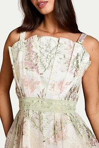 Coast Women's Fan Bodice Embroidered Mesh Midi Dress