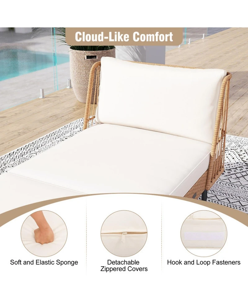 Sugift Outdoor Wicker Daybed Boho Rattan Loveseat Sofa with Seat and Back Cushions