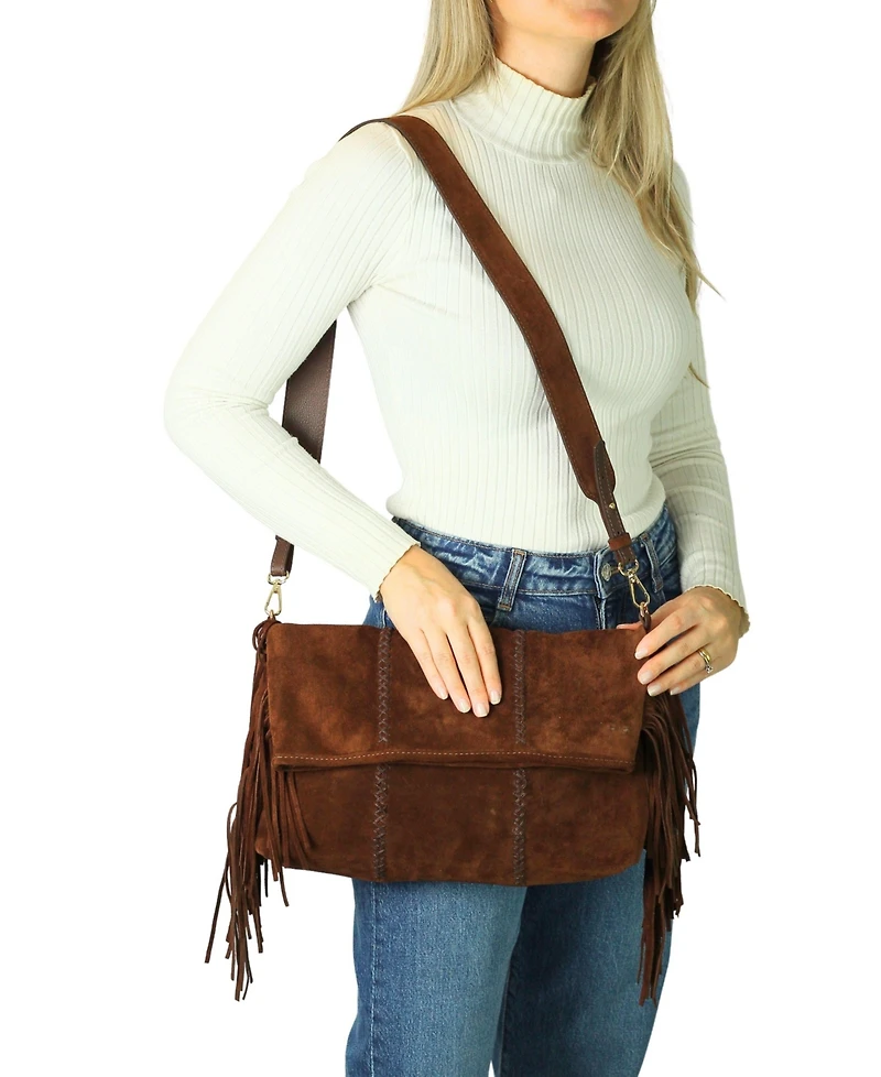 Large Fringe Suede Crossbody Messenger