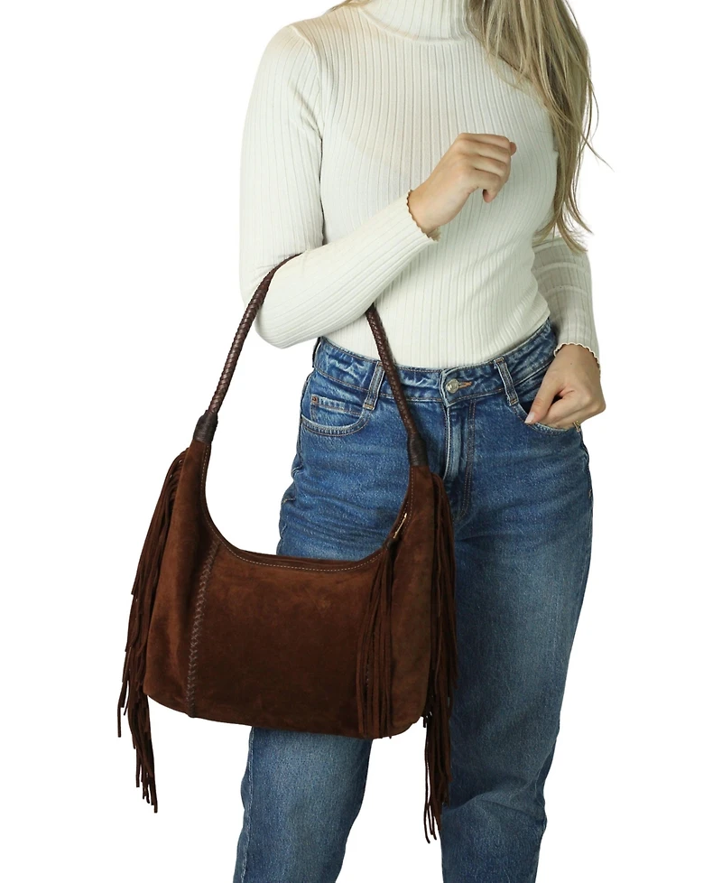 Carlos Falchi Fringe Suede Hobo Bag