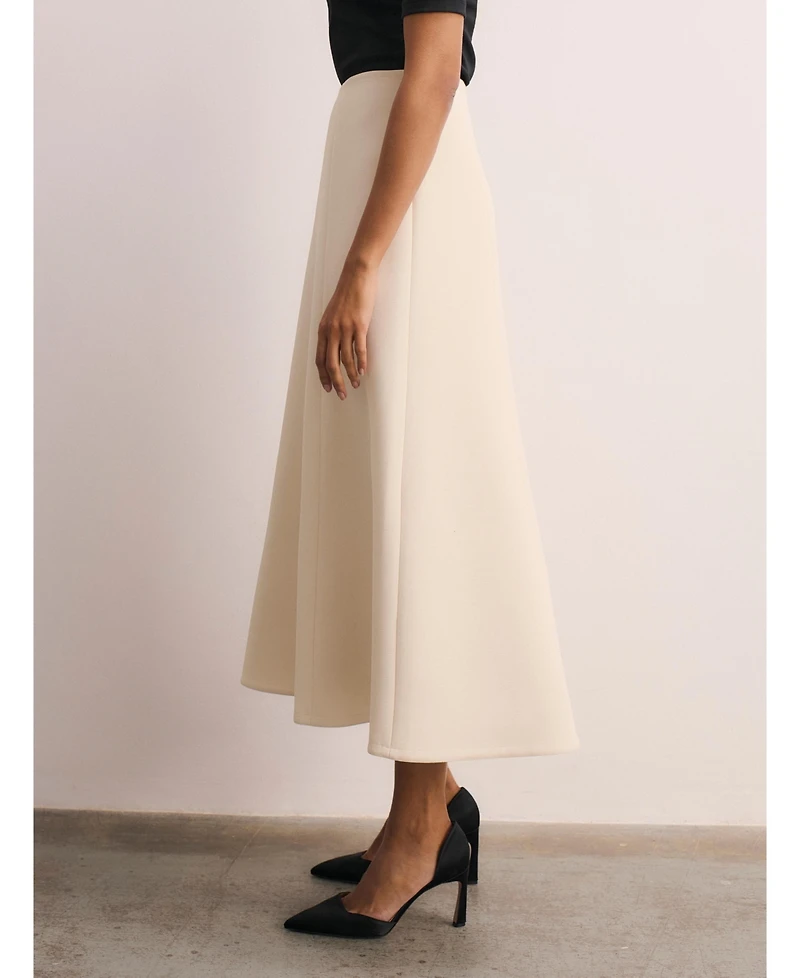 The Fold Women's Ellingham High Waisted A-Line Midi Skirt
