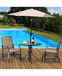 Costway 3PCS Patio Bistro Furniture Set Rocking Glider Chair Glass Table