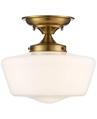 Regency Hill Schoolhouse Rustic Farmhouse Ceiling Light Semi Flush Mount Fixture Set of 2 Soft Gold Metal Opal Glass for Bedroom