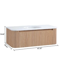 Busdays 42 Inch Wall Mounted Bathroom Vanity with Carrara Artificial Marble Countertop Ceramic Sink Curved Stripe Design Pre Assembled