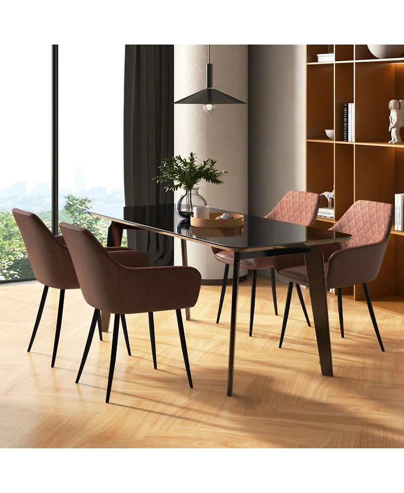 Gymax Leisure Dining Chair Set of 4 Upholstered Accent Chairs w/ Curved Backrest