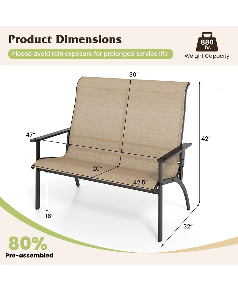 Slickblue Outdoor Garden Bench for 2 Person with High Back and Armrests