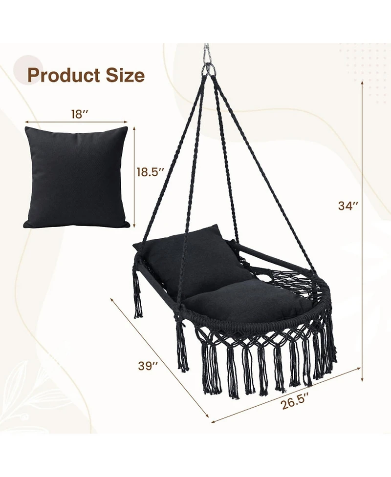 Sugift Macrame Hanging Swing Chair with Two Removable Cushions