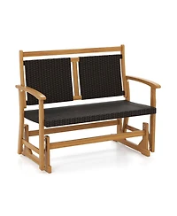 Gouun Outdoor Pe Rattan Gliding Rocking Armchair with Acacia Wood Frame and Curved Armrests