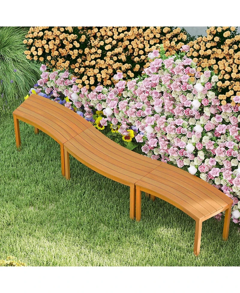 Gouun Outdoor Curved Acacia Wood Backless Bench Set of 2 for Front Porch and Fire Pit